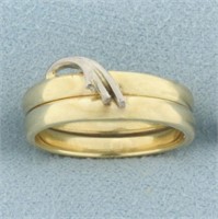 Unique Double Band Wave Design Ring in 14k Yellow