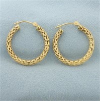 Diamond Cut Mesh Design Tube Hoop Earrings in 14k