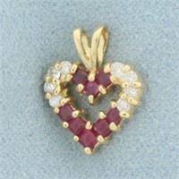 Ruby and Diamond Heart Pendant in 14k Yellow Gold