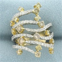 Fancy Yellow, Champagne, and White Diamond Ring in