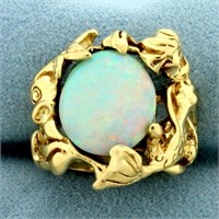 Mermaid Sea Life Opal Ring in 14k Yellow Gold