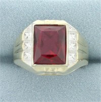 Mens Ruby Two Tone  Ring in 10k Yellow Gold and St