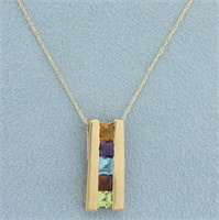 Rainbow Gemstone Necklace in 10k Yellow Gold