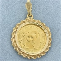 1/10 Oz Chinese Gold Panda Coin Pendant in 14k Yel