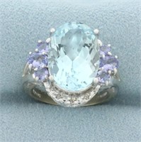 Aquamarine, Tanzanite, and Diamond Ring in 14k Whi