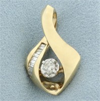 Baguette and Round Diamond Slide or Pendant in 14k