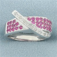Pink Sapphire and Diamond Crossover Pave Ring in 1