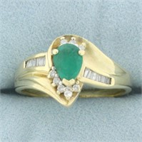 Emerald and Diamond Ring in 10k Yellow Gold