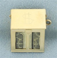 Dollar Bill  Mechanical Box Charm in 14k Yellow Go