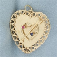 Ruby and Sapphire Heart Cupid's Arrow Pendant or C