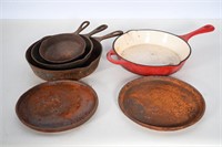 Cast Iron Skillets, Griddle Pans - 6 Total OG, USA