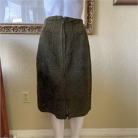 French Vintage Olive Green Embroidered Suede Penci