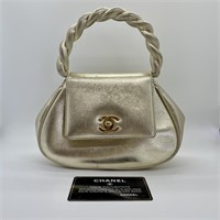 Chanel Metallic Gold Twisted Top Handle Evening Ba