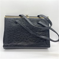 Birk's 1960's Black Ostrich Leather Bag