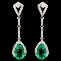 18K Gold 6.25ctw Emerald & 1.15ctw Diamond Earring