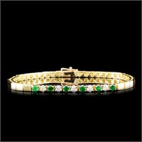 14K Gold 0.32ctw Emerald & 0.24ctw Diamond Bracele