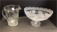 Crystal pedestal dish and pitcher