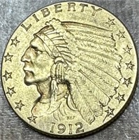 1912 2 1/2 Dollar Gold Indian Head Coin