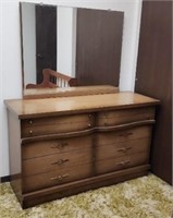 MCM 2 Toned Low Boy Dresser With Mirror 50 x 60 x