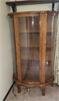 Oak Curved Curio Cabinet With Key 67.5 x 35 x 16