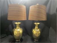 Brass hammered lamps with shades