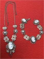 Vintage 18in. Cameo Necklace & Matching 7in.