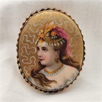 Painted Porcelain Brooch Circa Late 1800's
