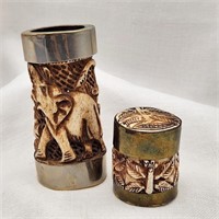 Carved Bone Trinket Box & Vase