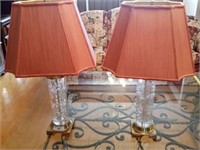 PAIR OF GLASS AND BRASS ORIENTAL LAMPS