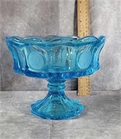 FOSTORIA GLASS COMPOTE BLUE COIN TORCH PEDESTAL