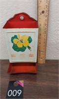 Vintage Yellow flower metal matchbox holder
 6"t