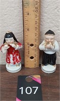 Vintage oriental girl boy figurines 3" t