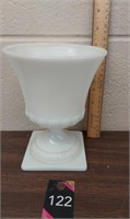 Vintage milk glass pedestal 7" vase