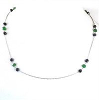 Emerald and Black Moissanite Chain Necklace, 925 S