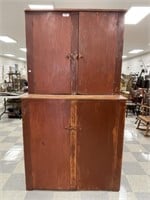 Red Painted Pine Country Step Back Cupboard