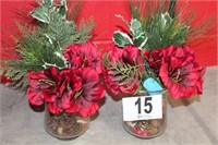Pair Amaryllis & Holly Bouquets