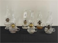 6 Pressed Glass Finger Oil Lamps