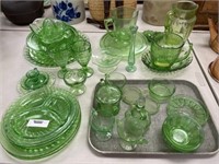 Large Collection of Green Depression Glass
