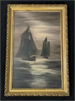 Oil on Board Painting of Sailboats