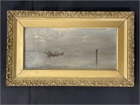 Oil on Canvas Harbor Scene