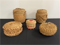 5 Mohawk Indian Sweet Grass Sewing Baskets
