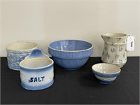 5 Pieces of Blue & White Stoneware