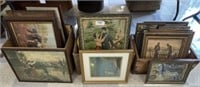 Large Group of Framed Antique Prints & Frames
