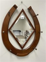 Walnut Horse Shoe Beveled Hall Mirror with Hooks
