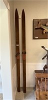 Pair of Early Wooden Oak Downhill Skis