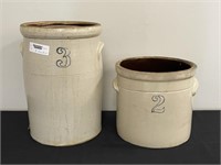 2 Stoneware Crocks - 2 gallon and 3 gallon
