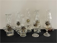 9 Pressed Glass Antique Oil Lamps