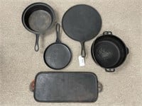 5 Pieces of Antique Cast Iron Cookware