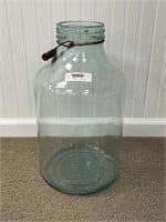 Large Aqua Glass Jar w/ Wire Bale Handle, 19" tall