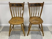Pair of Painted Country Plank Bottom Chairs